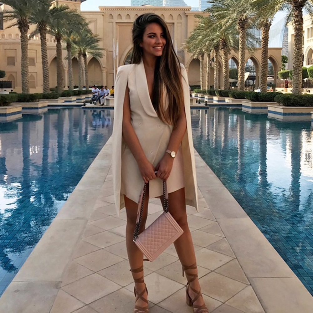 Beige Cape Double Breasted Office Dress - Picture 7 of 8